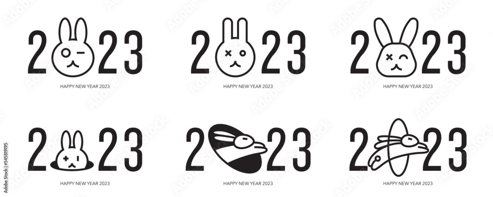 Big Set of 2023 Happy New Year logo text design. Collection of 2023 Happy New Year symbols. Vector illustration with black labels isolated on white background. Big Set of 2023 Happy New Year logo text design. Collection of 2023 Happy New Year symbols. Vector illustration with black labels isolated on white background.