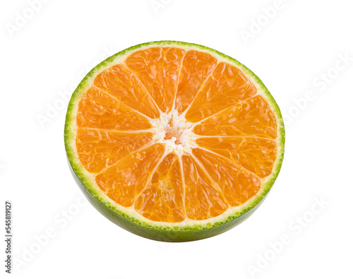 green orange tangerine slice on green orange tangerine
