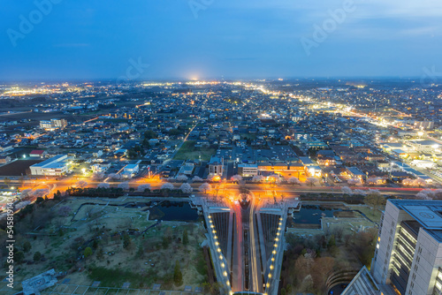 Aerial view of the Mito cityscape