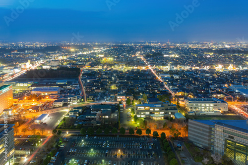 Aerial view of the Mito cityscape