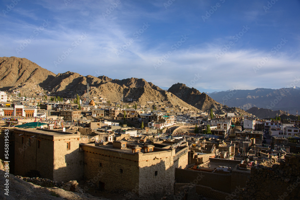 Late afternoon sun over Leh city, Ladakh, India