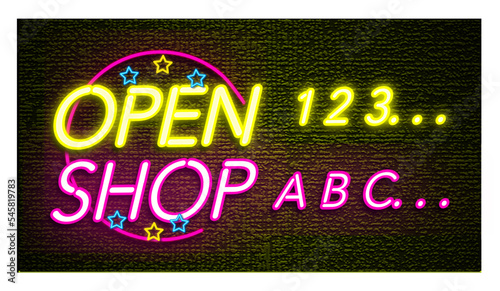 Open Shop Lettering Neon Sign Text