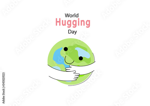 Social media horizontal banner template for World hugging  day. Funny planet character. Vector flat cartoon doodle banner. 