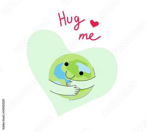 Social media horizontal banner template for World hugging  day. Funny planet character. Vector flat cartoon doodle banner. 