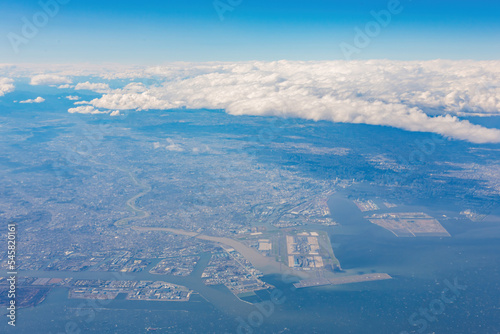 Photography Aerial view of the cityscape of Tokyo, Kawasaki, Yokohama, Chiba area