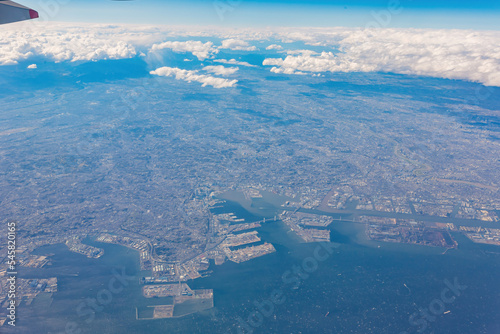 Wall Mural Aerial view of the cityscape of Tokyo, Kawasaki, Yokohama, Chiba area