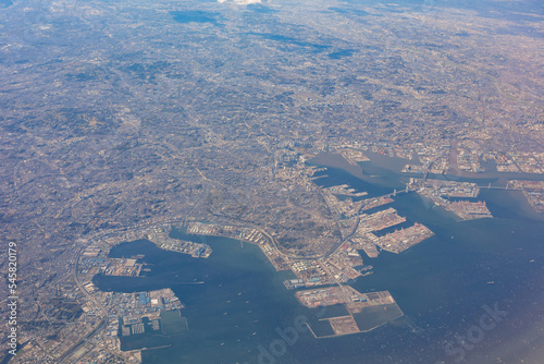 Canvas Print Aerial view of the cityscape of Tokyo, Kawasaki, Yokohama, Chiba area