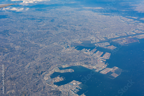 Aerial view of the cityscape of Tokyo, Kawasaki, Yokohama, Chiba area