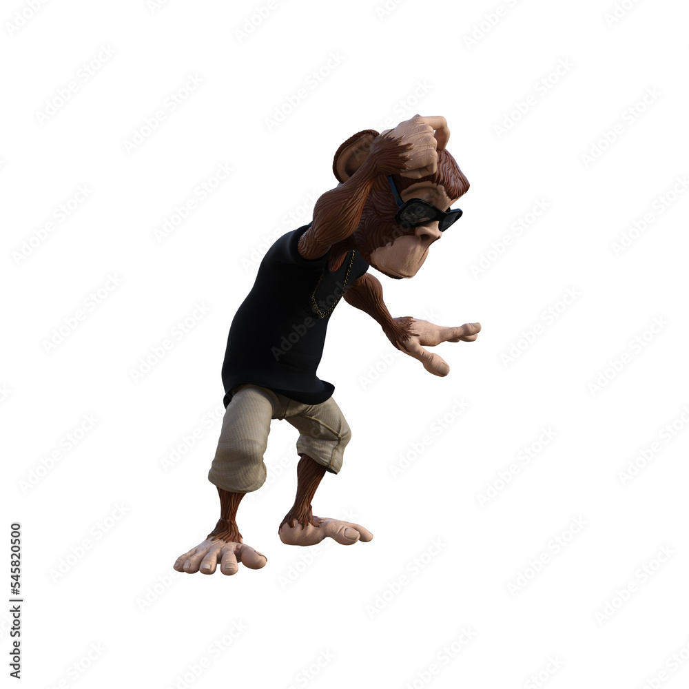 Toon Monkey poses for your composition. Monkey character isolated on white background with alpha mask for quick isolation for your composite work. 3D rendering - illustration. Toon Monkey poses for your composition. Monkey character isolated on white background with alpha mask for quick isolation for your composite work. 3D rendering - illustration.