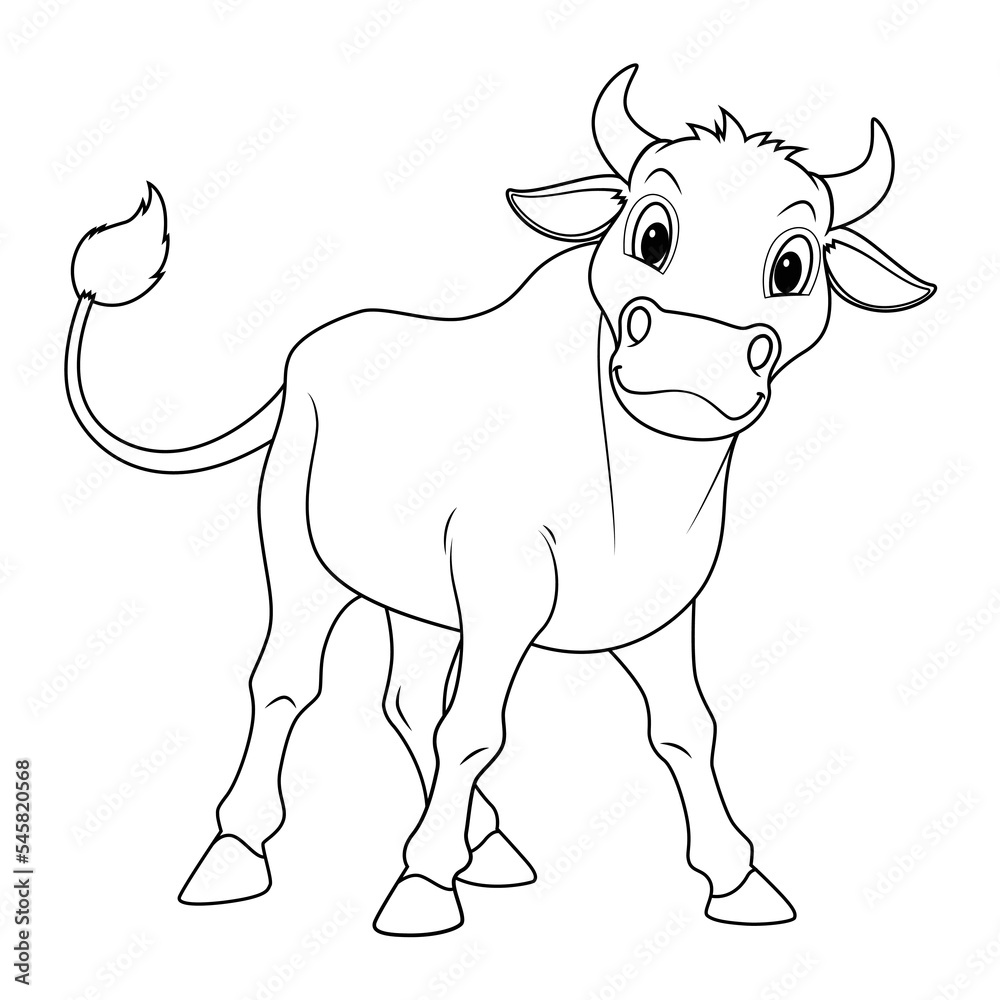 Little Black Bull Cartoon Animal Illustration BW