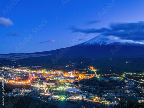 Twilight high angle view of the Mt. Fuji with cityscape © Kit Leong