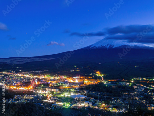 Twilight high angle view of the Mt. Fuji with cityscape © Kit Leong