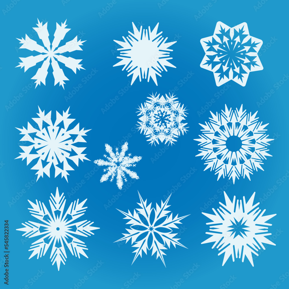 Snowflakes set. Ten snowflakes of different shapes. PNG, Ai, Jpeg