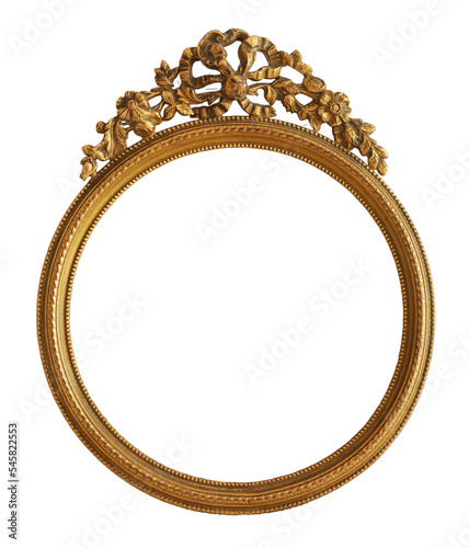 Empty little antique frame in golden bronze withart nouveaux style detail