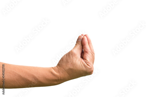 Pinched fingers gesture. Isolated italian hand Ma Che Vuoi or finger purse sign. On white background.