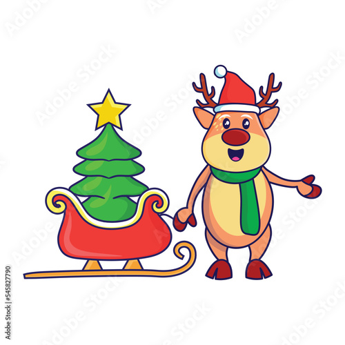 Cute Christmas reindeer illustration with white isolated background