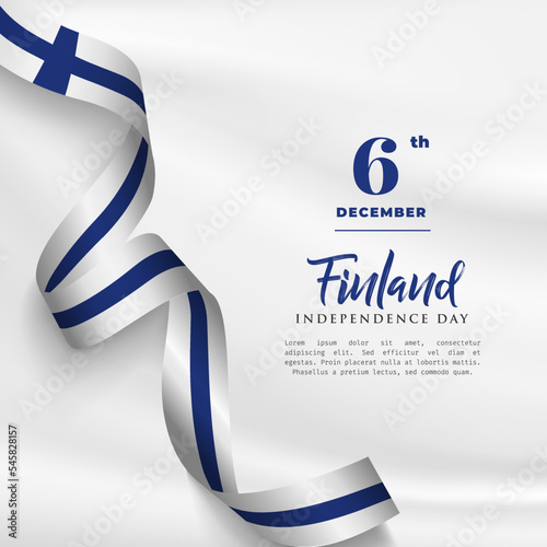 Square Banner illustration of Finland independence day celebration with text space. Waving flag and hands clenched. Vector illustration.