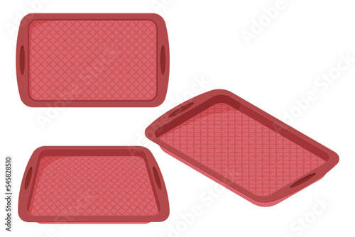 Plastic food trays.Trays for carrying food and serving in fast food establishments and cafeterias .Vector illustration.