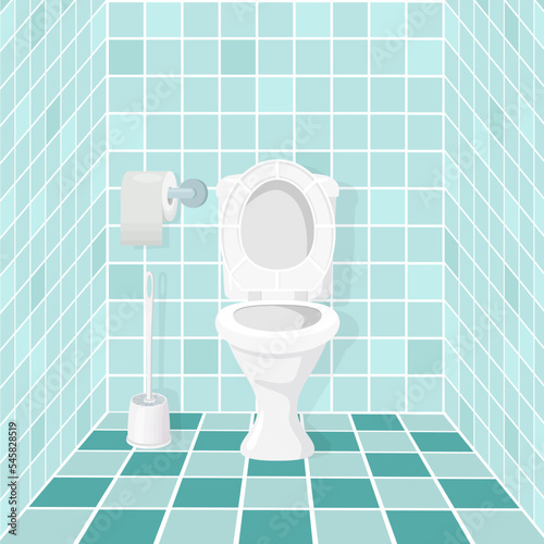 Toilet room.Toilet bowl and toilet accessories.Vector illustration.