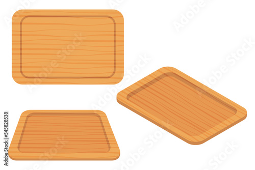 Wooden food trays.Trays for carrying food and serving in fast food establishments and cafeterias.Vector illustration.