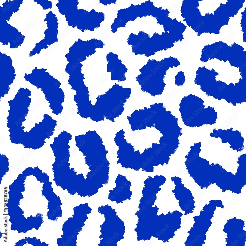 Hand drawn seamless pattern of blue leopard cheetah print. Wild animal skin fur background design, exotic spot fashion, graphic nature jaguar. Hand drawn seamless pattern of blue leopard cheetah print. Wild animal skin fur background design, exotic spot fashion, graphic nature jaguar.