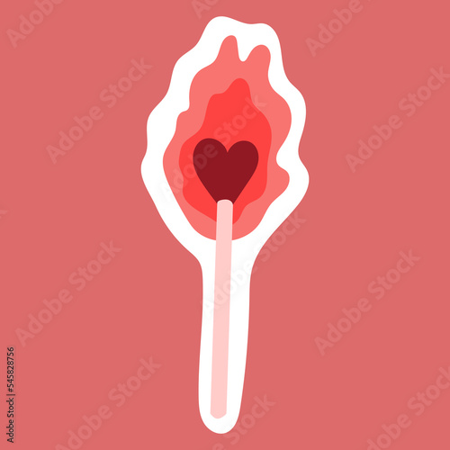 Hand drawn burning match with heart shape head.