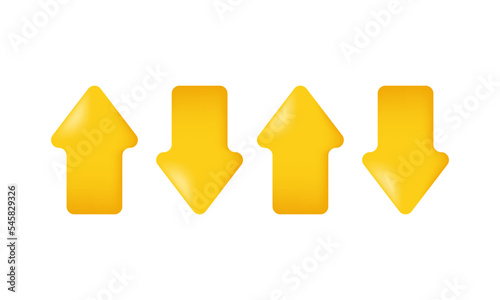illustration 3d icon set arrow pointing left yellow color isolated on white background