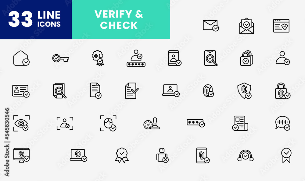 Icon Line Verify, check, human, user, approve, document, fingerprint, security and much more. editable file, Line icon style Icon Line Verify, check, human, user, approve, document, fingerprint, security and much more. editable file, Line icon style