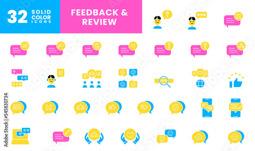 icon full color rating, star feedback review, comment, bubble chat, text, communication, chatting, customer experience. editable color fill. filled colorful icon style. © ahmadfaiz