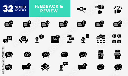 icon Glyph feedback, bubble chat, chatting, review, comment, rating, editable color. glyph solid black icon style