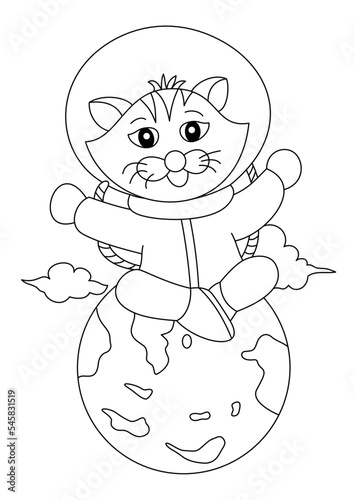 Fototapeta Naklejka Na Ścianę i Meble -  cat with astronaut coloring page or book for kid vector