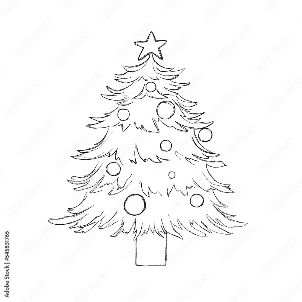 Christmas Tree Illustration Minimalistic Illustration Of A Christmas Tree With Thin Lines 