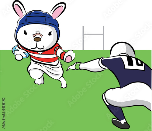 ラグビーをするウサギの年賀状