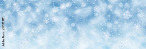 Winter sky, blizzard and snowfall, panoramic view