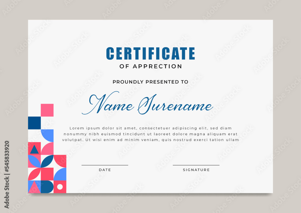 Colorful certificate of achievement with gold badge template