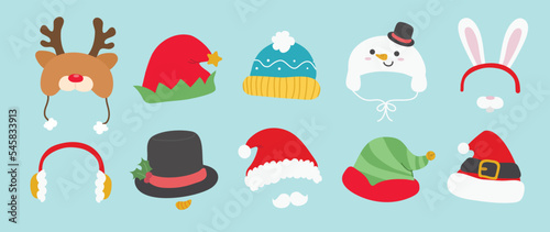 Photographie Set of cute winter and autumn headwear vector illustration
