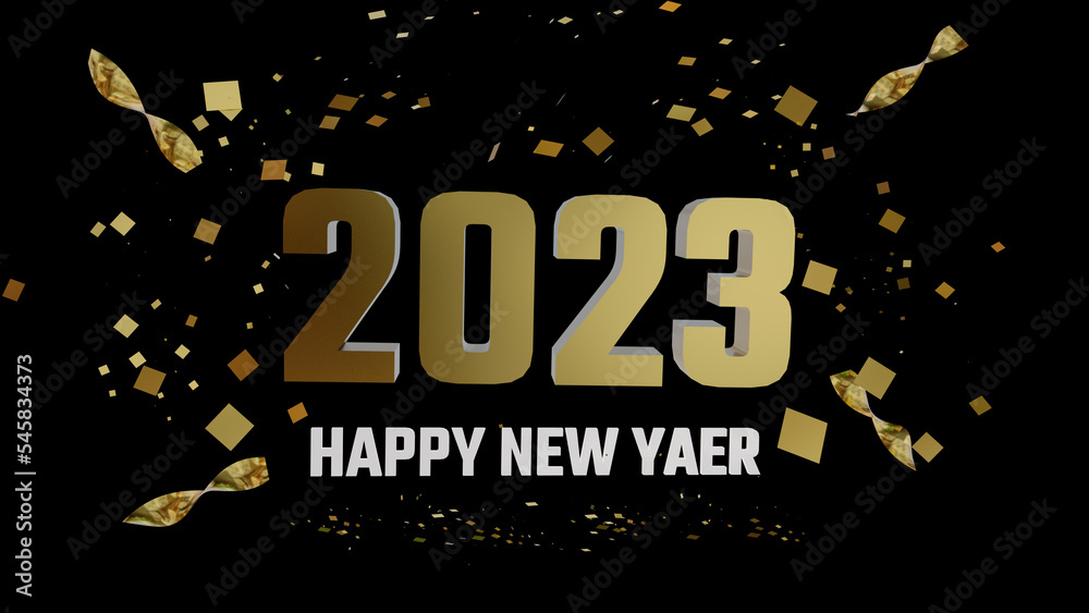 2023 23 happy new year text isolated golden - 3d rendering