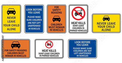 parking lot garage sign and label child safety in vehicle