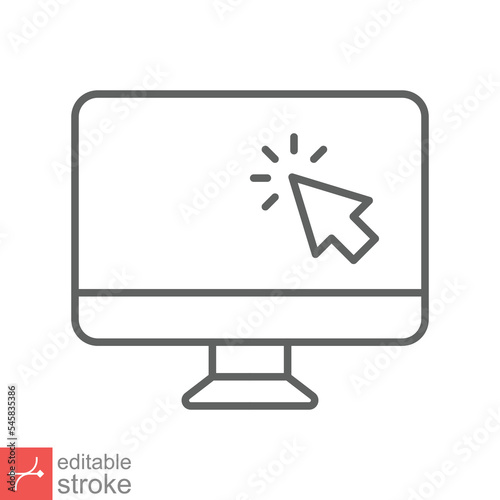 Computer monitor click cursor line icon. Simple outline style sign for mobile concept and web design. Mouse, PC, desktop, display. Vector illustration isolated. Editable stroke EPS 10.