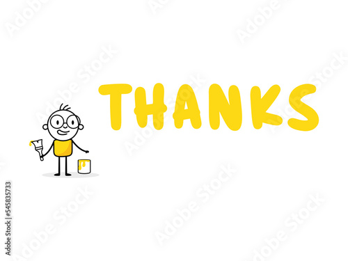 Man drawing yellow word thanks. Business, marketing and advertising concept. Vector stock illustration