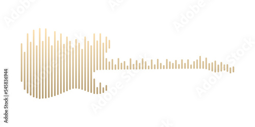 Photo Electric guitar shape by equalizer strip line pattern gold gradient color isolated on transparent background