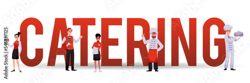 Catering service typographic header, flat vector illustration isolated on white background.