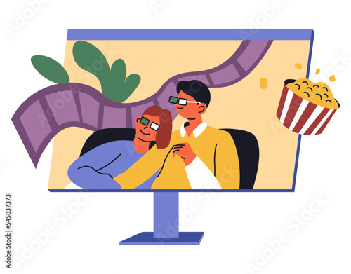 Watching movies in cinema or home online vector