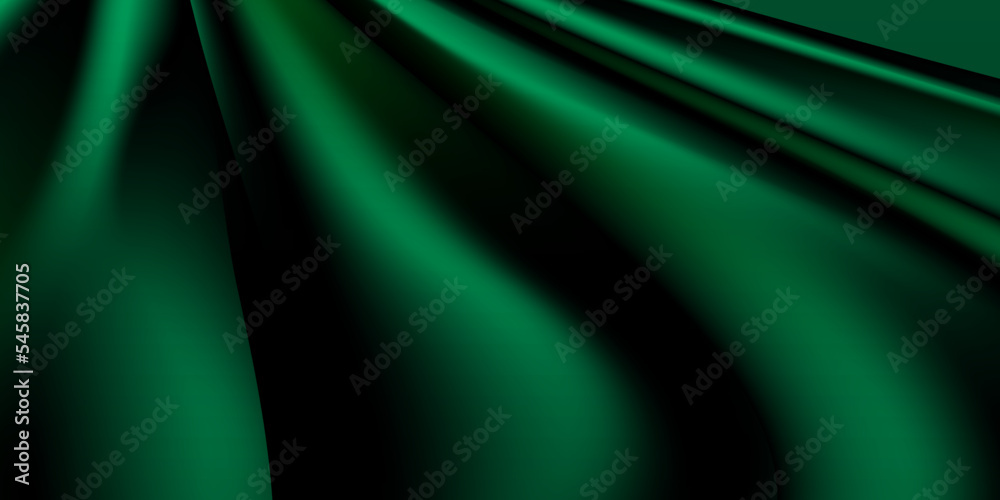 Silky emerald green background abstract wavy elements for presentation background design.