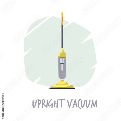 Bagless upright vacuum cleaner cleaning tool, flat vector illustration isolated.