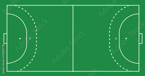 Handball field with line template. flat style. Green field Handball grass. Handball field markup. flat style.