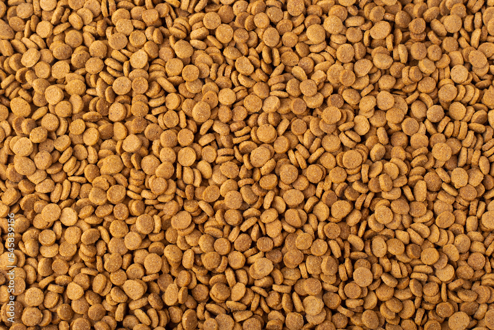 Dry pet food background. Crispy pet food, top view. Texture, wallpaper. Dry pet food background. Crispy pet food, top view. Texture, wallpaper.