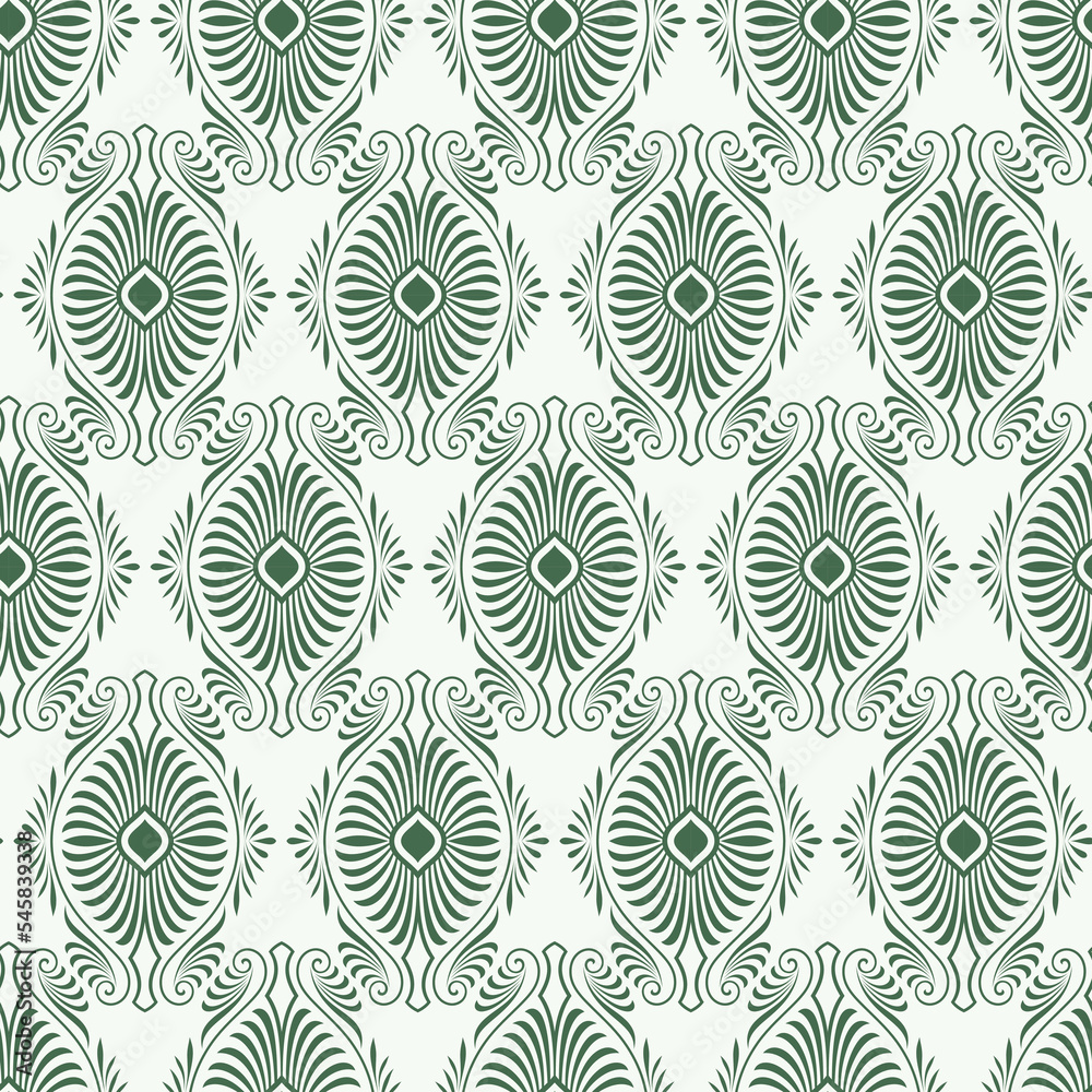 Fototapeta premium Vector Green Damask seamless repeat pattern background. Vector illustration