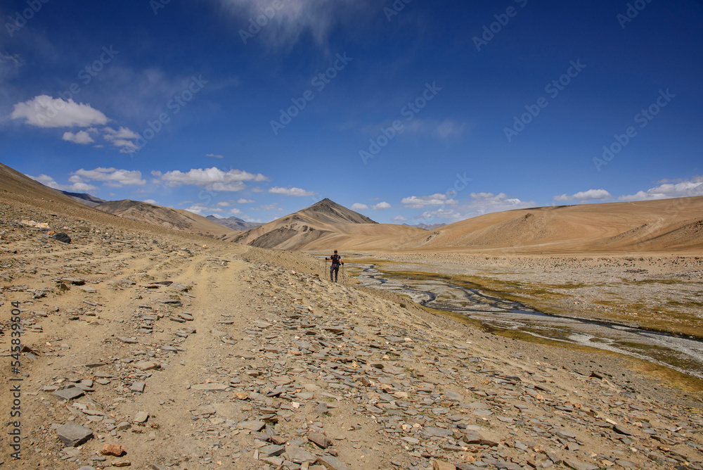 Trekking the high barren plateau and passes of the Changthang enroute to Tso Moriri, Ladakh, Indi