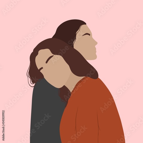 Silhouettes of girls.Cute minimalist girls.LGBT family. Same sex family.Retro style girls.Girls in the background.Template with girls.Protecting LGBT people.Happy family